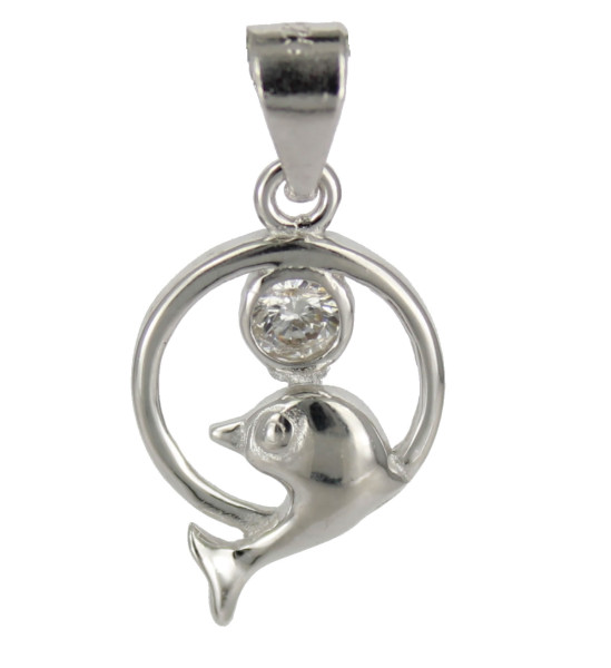 Anhänger Delphin mit Kristall in Crystal 925 Silber