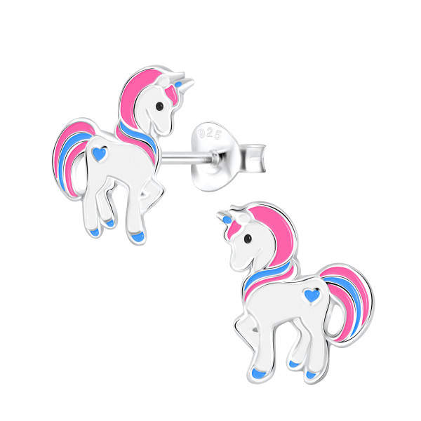 Ohrstecker stolzes Einhorn GROSS LILA 925 Silber e-coated