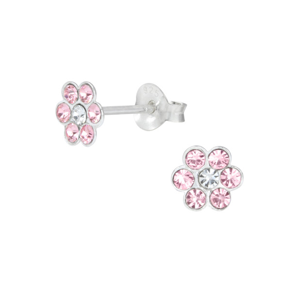 Ohrstecker Blüte rosé/weiß 925 Silber e-coated