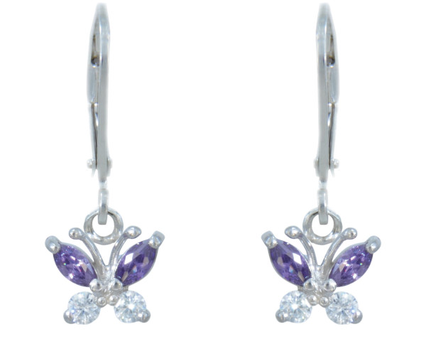 Ohrhänger Kristallschmetterling lila/weiß 925 Silber