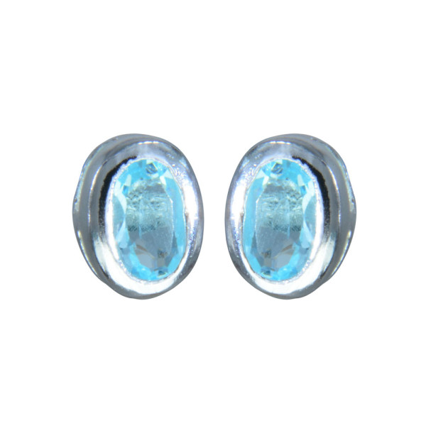 Ohrstecker Kristall Oval ECHT Blue Topaz 925 Silber