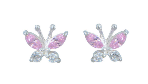 Ohrstecker 925 Silber Kristallschmetterling rose/weiß e-coated