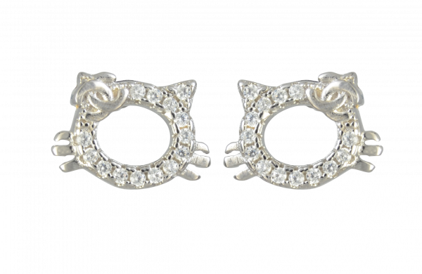 Ohrstecker Katze "face" Glitzer 925 Silber rhod.