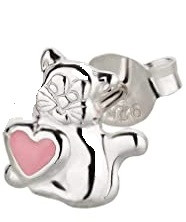 Ohrstecker Katze mit rosa Herz 925 Silber e-coated