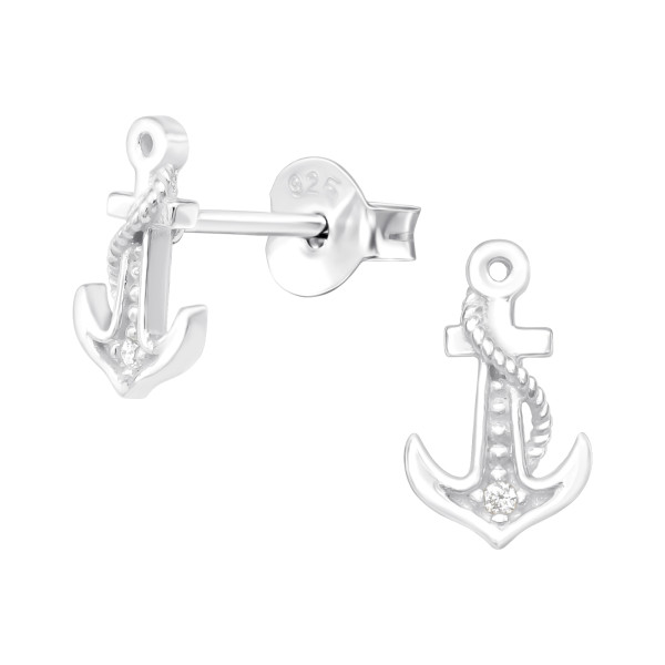 Ohrstecker Anker mit Seil 925 Silber e-coated